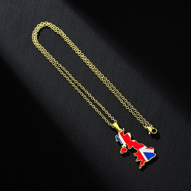 Vintage Map Pendant Necklace United Kingdom of Great Britain and Northern Ireland Country Outline Flag Charm Necklaces