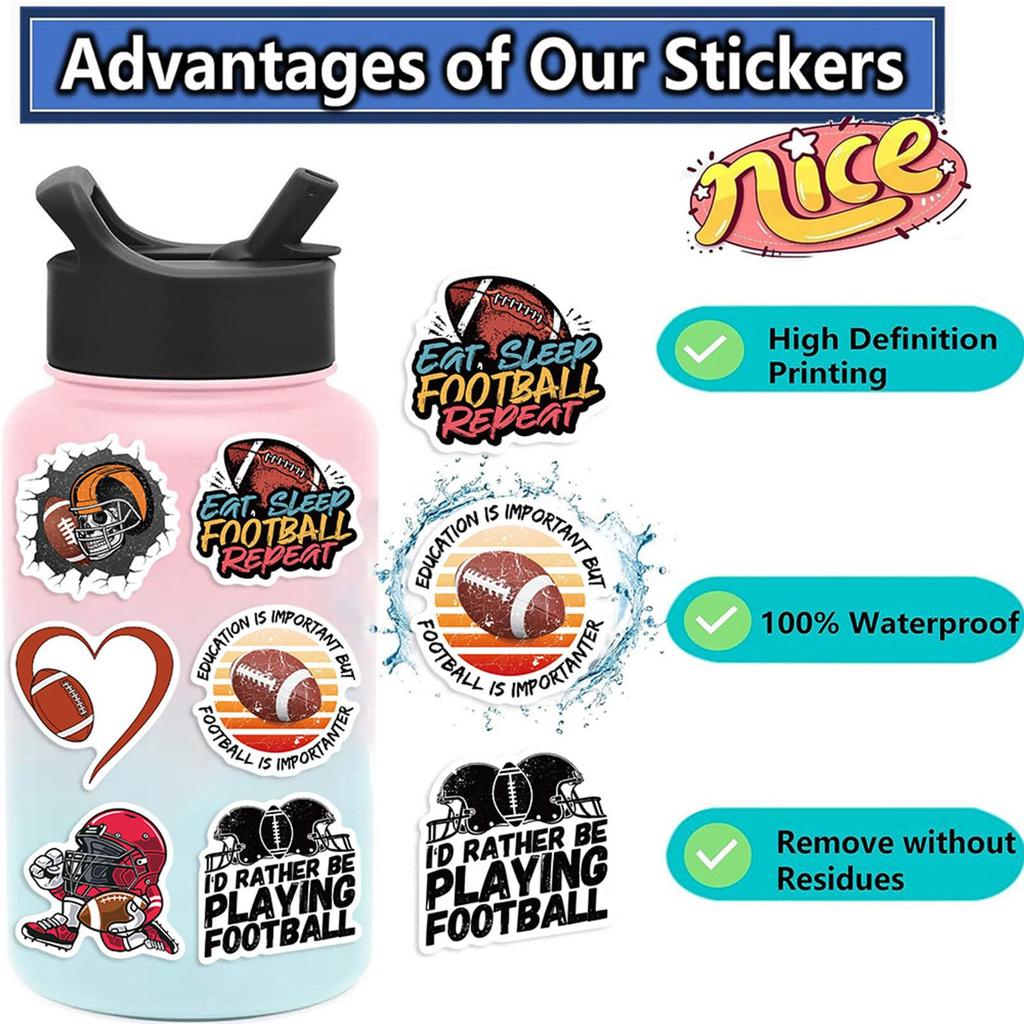 100 Soccer Stickers, American FootballWaterproofDecals, Decals For Luggage, Skateboards, And Helmets