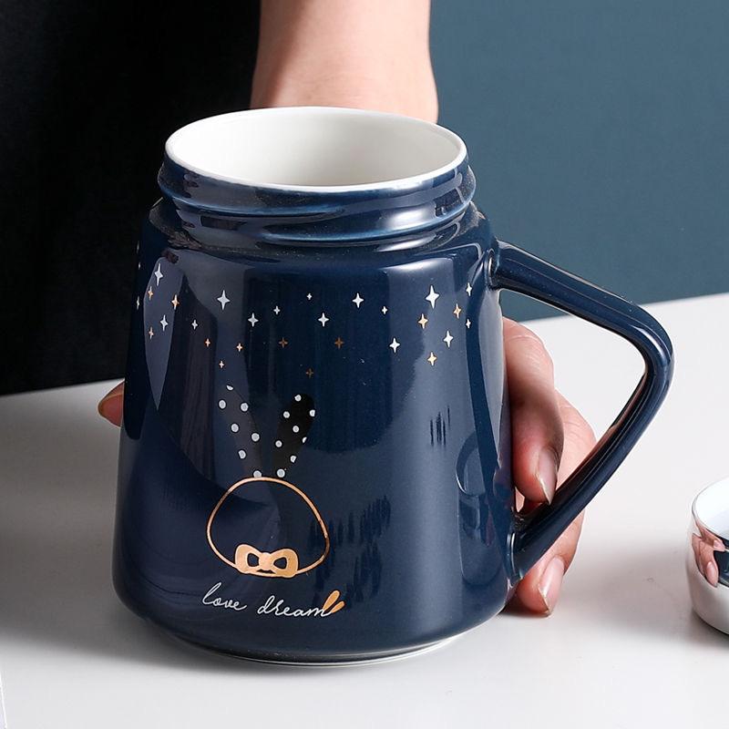 Симпатичная кружка с рисунком из мультфильма, зеркальная крышка, керамическая чашка для воды, кофейная чашка, чашка для молока, кружка, чашка послеобеденного чая