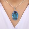 Swiss Blue Topaz Gemstone Silver Pendant 1.75" , 925 Sterling Silver Handcrafted Jewelry, Partywear Jewelry For Wife PP-63-4