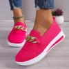 Fashion Rosy Red Mesh Breathable Knitted Sneakers Women Chain Decor Lightweight Slip On Walking Shoes Woman Comfy Soft Sole Casual Shoes
