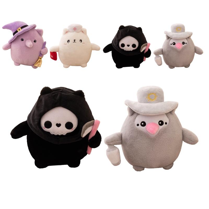 Dark Cat Series Plush Toys For Halloween Witch, Nurse, Death, And More