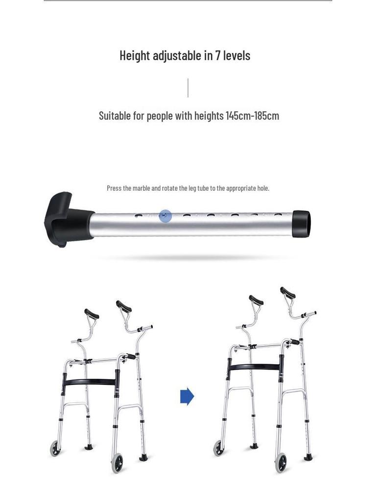 Складная ходунка из алюминиевого сплава с колесами, подмышечные костыли и подушка для сиденья для реабилитации пожилых людей.