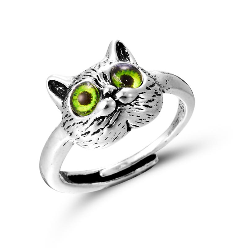 New Cute Silver Color Kitty Cat Animal Rings For Women Girls 3 Color Cat Eyes Open Couple Ring Gothic Wedding Finger Accessories