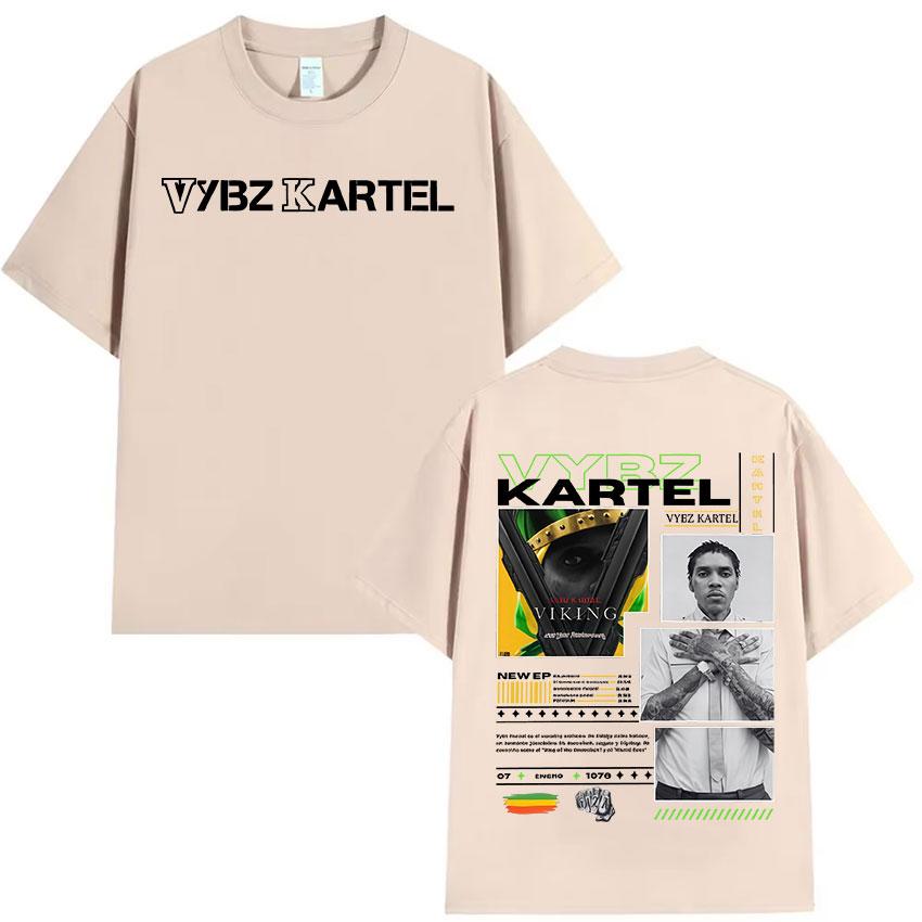 Графические футболки унисекс с изображением альбома рэпера Vybz Kartel 2025, хип-хоп, готика, с коротким рукавом, ретро, оверсайз, хлопковые футболки, стритвир