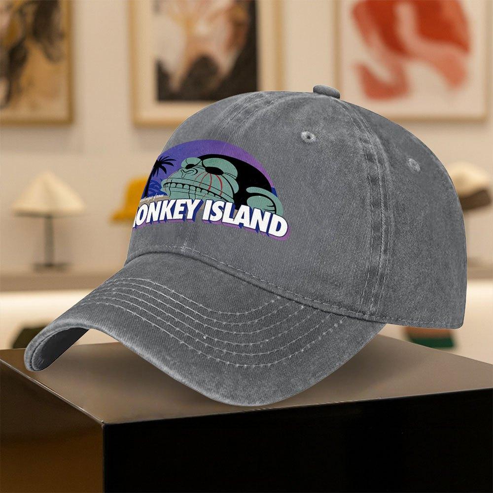 Monkey Island Print Baseball Cap for Unisex Women Vintage Duckbill Cap for Outings Camping Cycling Fitness