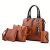 4 In 1 Retro Fashion Handbags Set For Women, Large-capacity Tote Shoulder Bag With Keychain Decor