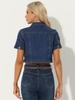 Allegra K Women's Casual Denim Jacket with Turn-Down Collar, Short Sleeves, Crop Jeans, Dark Blue, Size S