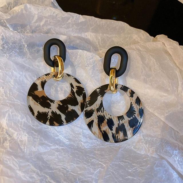Vintage Leopard Print Geometric Circle Earrings for Women New Trendy Temperament High-End Atmospheric Earrings Jewelry