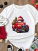 (Азиатский размер) Футболка Счастливого Рождества Нового Года милый грузовик счастливого праздника Топ фестиваль Повседневная женская с принтом Женская с коротким рукавом Модная графическая футболка