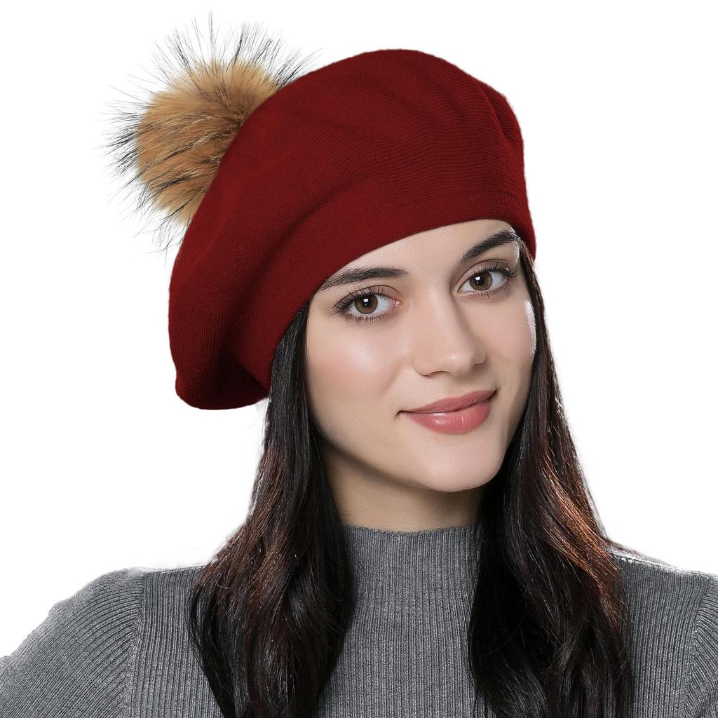 Женский берет, вязаная шерстяная шапка с меховым помпоном, модная европейская и американская популярная шапка, осенне-зимняя теплая шерстяная шапка с защитой ушей