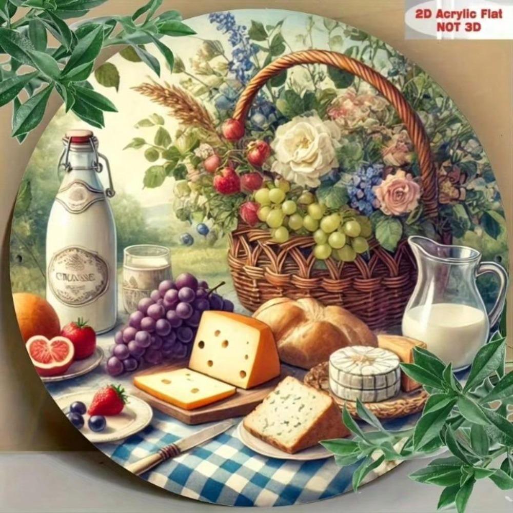 1PC Food Wine Basket Wall Art Mural Modern Metal Tin Painting Home Decor Gift