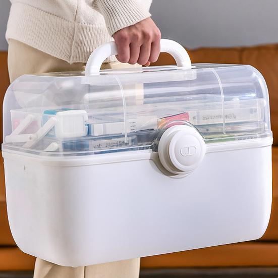 Medicine Storage Box Pill Organizer 3-Layer Design Large Capacity Transparent Lid Portable Medicine Organizer Box with Handle