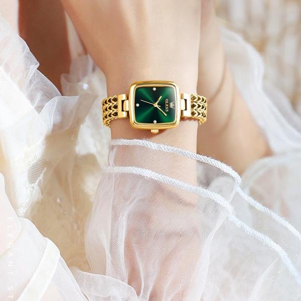 Женские часы, роскошные элегантные кварцевые наручные часы из нержавеющей стали, квадратные кварцевые часы с подарочной коробкой