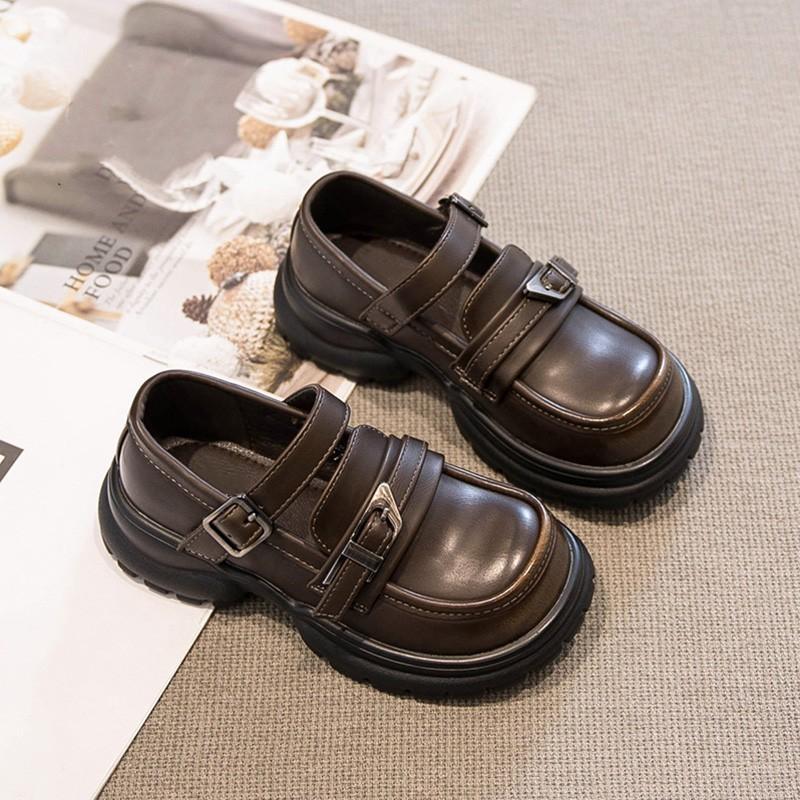 Классические черные туфли Мэри Джейн для девочек, толстая подошва, повседневные кожаные туфли для детей, модные однотонные детские туфли принцессы, простые