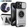 KEYSION Магнитный чехол для телефона для iPhone 13 14 15 Pro Max 15 Plus со сдвижной защитой камеры, вертикальной подставкой, противоударной задней крышкой