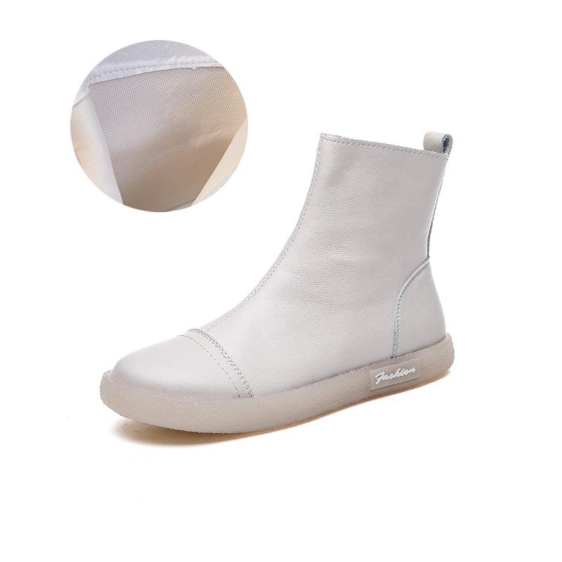 Женские короткие ботинки 2025 осень и зима коровья кожа говяжья подошва ботинки Мартин обувь с высоким верхом боковая молния ботильоны удобные универсальные повседневные модные