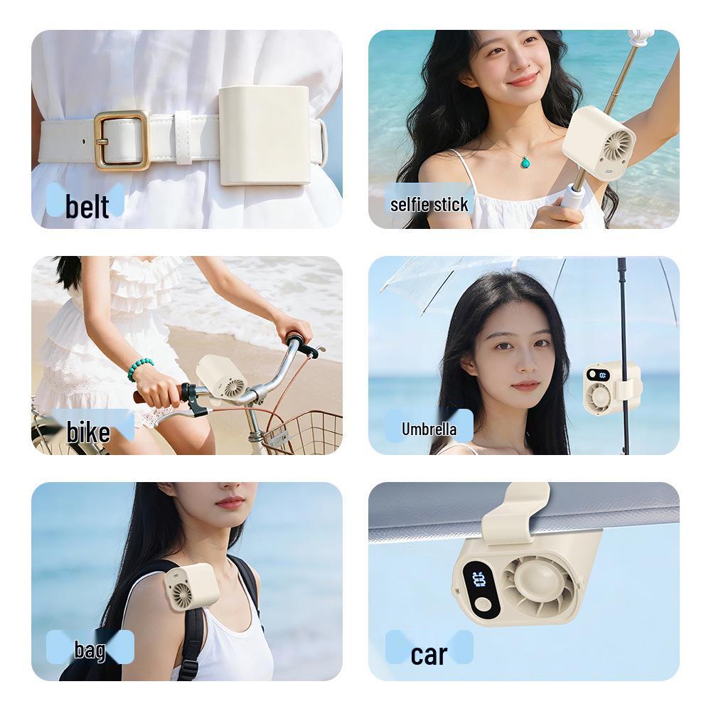 USB Rechargeable Portable Waist-Hanging Wind Fan: High-Power Outdoor Digital Display