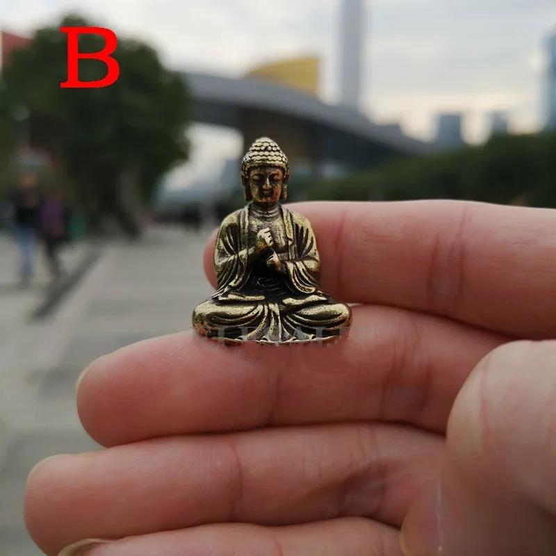 Маленькая креативная поделка Мини Портативная Винтажная Латунная Статуэтка Будды Карманная Фигурка Сидящего Будды Скульптура Декор для Офисного Стола Украшение