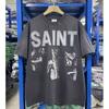 Vintage Washed Cotton Long Sleeve Tee With Bold Letter Print Loose Fit Crewneck Men