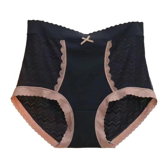 Lady Underpants Lace High Waist Solid Color Thin Tummy Control Elastic Panties Seamless Good Breathability Daily Sport Briefs