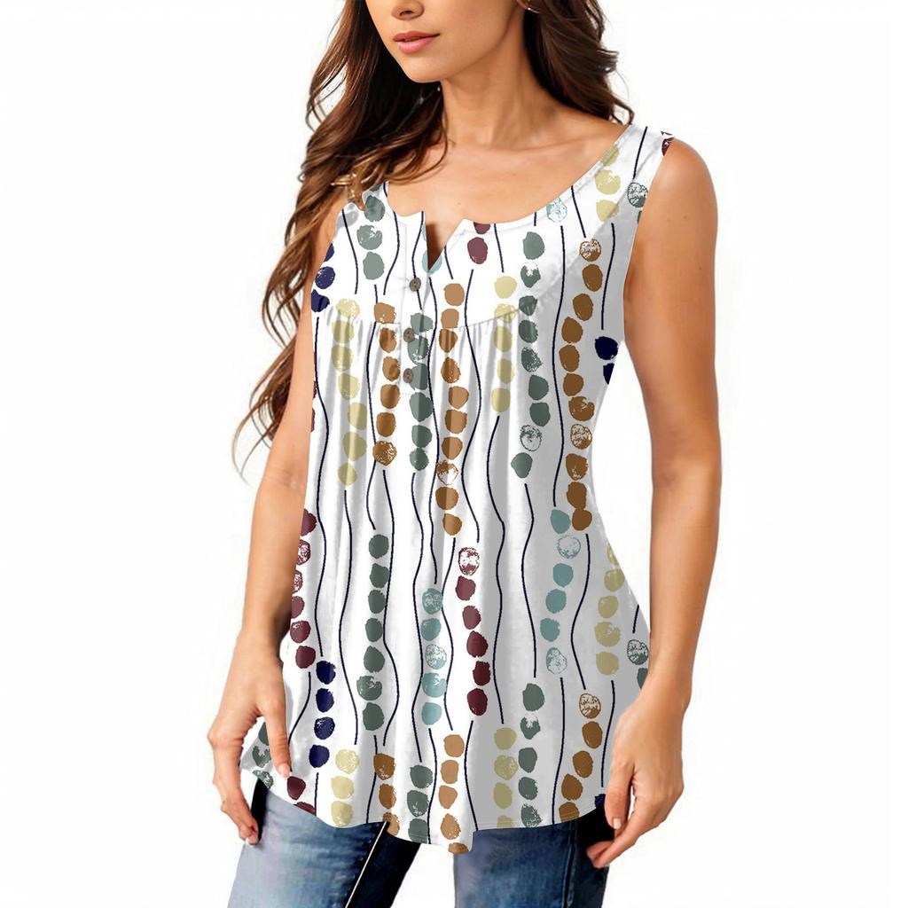 Женская мода плиссированная безрукавка повседневная футболка жилет топ на пуговицах