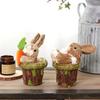 Easter Bunny Figurine Festive Desktop Ornament Animal Art Crafts Straw Rabbit Doll Holding Carrot Party Garden Home Decor
