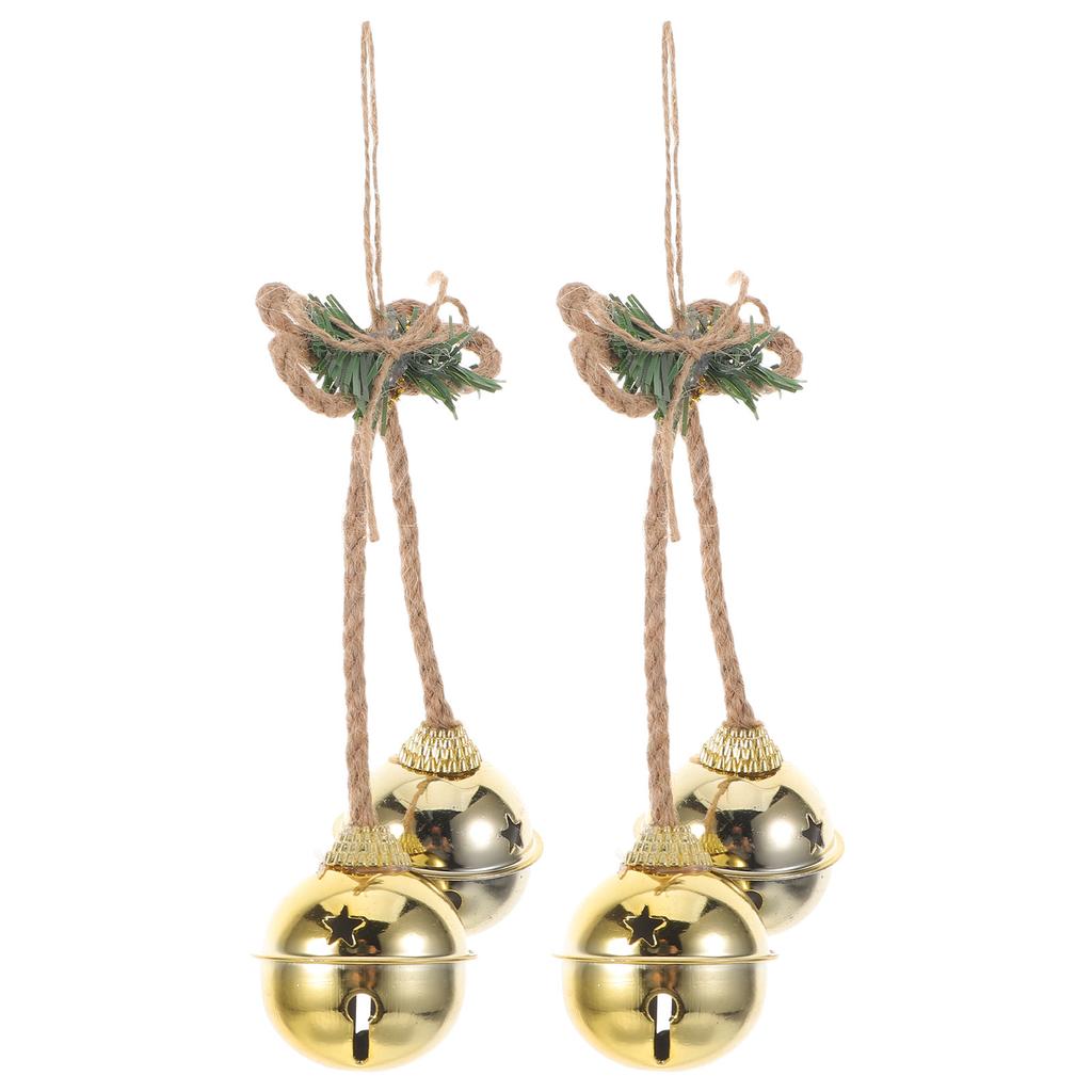 2Pcs Metal Jingle Bells Vintage Golden Decorative Hanging Bell Rustic Xmas Decoration Door Window Wall Ornament Holiday Party
