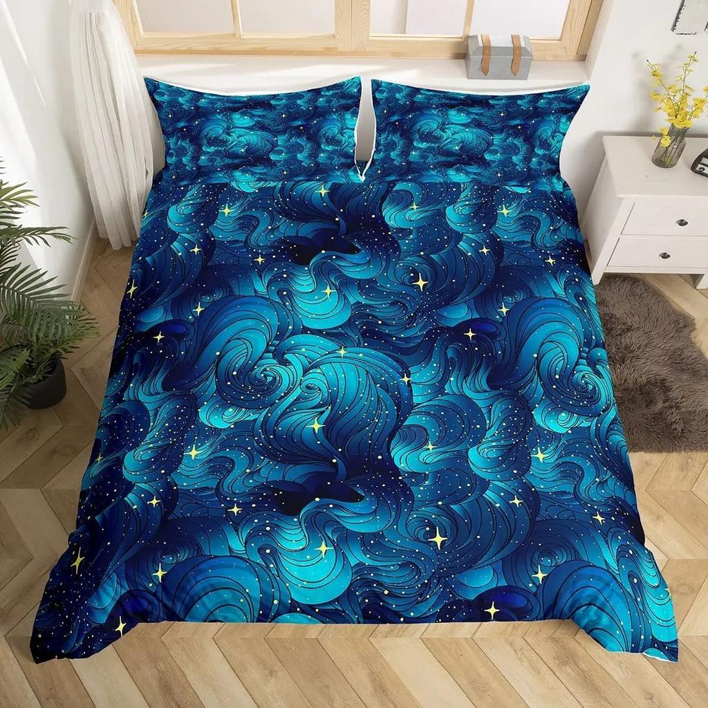 Japanese Wave Duvet Set Three-Piece Set, Japanese Traditional Painting Sea Theme Bedding Set