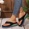 Fashion Women's Rainbow Color Platform Flip Flops Summer Thick Sole Lightweight Slip-On Wedges Sandals Girls Beach Thongs Slippers