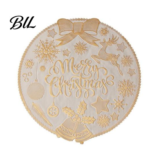Snowflake Bow Bell Patterns Round Christmas Placemat, 15 Inch Waterproof Place Mat, Heat Easy to Clean Table Mats Resistant PVC Mat for Dining Holiday