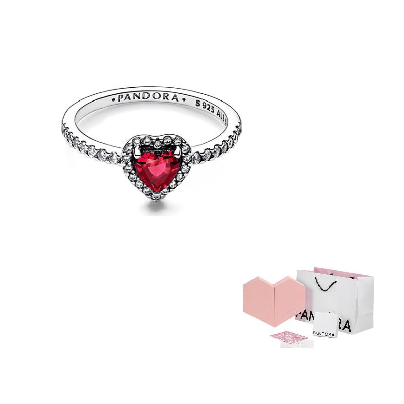 Pandora Серебряное кольцо 925 пробы с инкрустированной буквой в форме сердца, гравировкой, женское кольцо, красное 198421C02