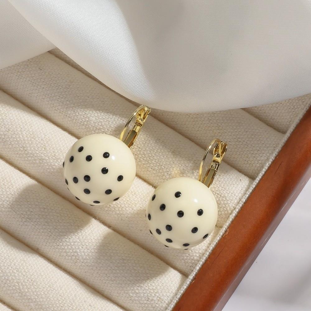 Zinc Zinc Alloy Polka Dot Earrings Black White Dangle Earrings Fashion Round Ball Ear Buckles  Party Wear
