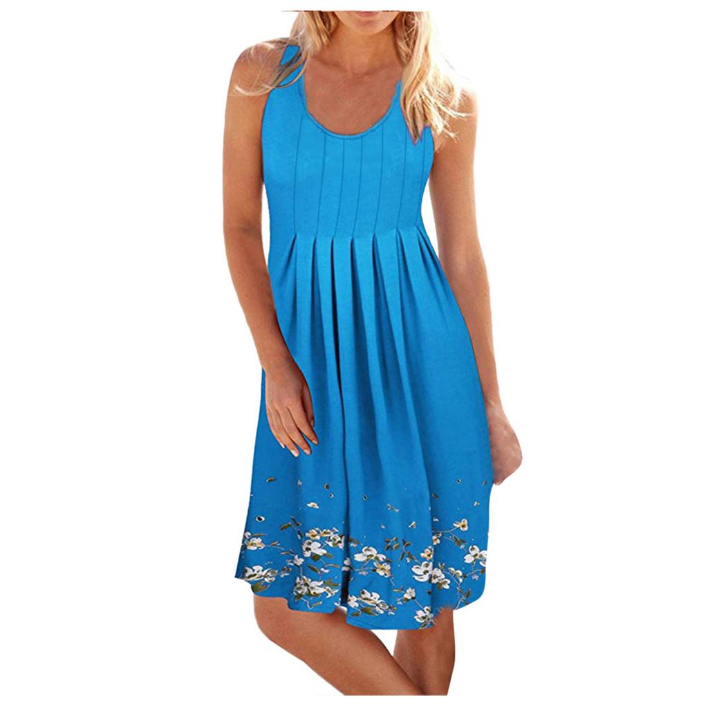 Женское летнее повседневное пляжное платье без рукавов с принтом, короткое платье