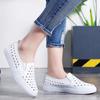 Fashion Spring Summer Silver Flats Hollow Out Women's White Loafer Split Leather Boat Shoes Comfy Ladies Best Flats For Standing All Day