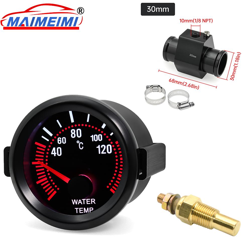 52mm Car Gauge Water Temp Temperature Gauge 40~120 ℃ With White Backight 26-40MM Water Temp Adapter Joint Pipe