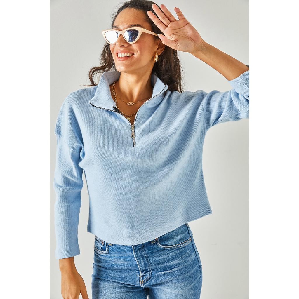 Женский черный свитер с высоким воротником на молнии Kzk-19000640