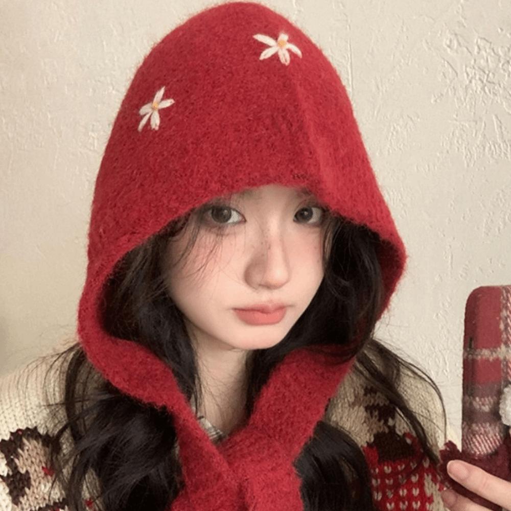 Sweet Knitted Balaclava Hat Woolen Pullover Cap Fashion Neck Collar Beanies Cap Girls