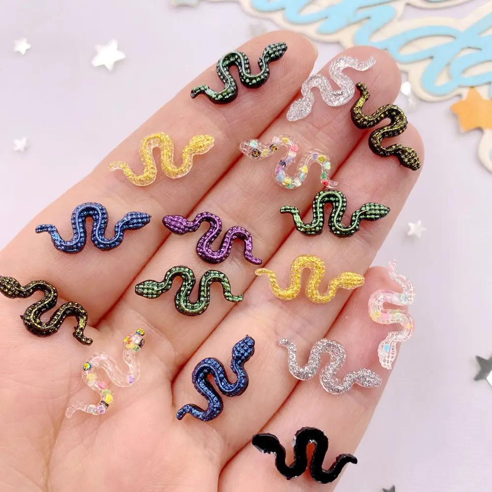 100Pcs Resin Glitter Colorful Little Snake Flat Back Rhinestone Scrapbooks Wedding Decor Crafts DIY Nail Art Jewelry Accessories