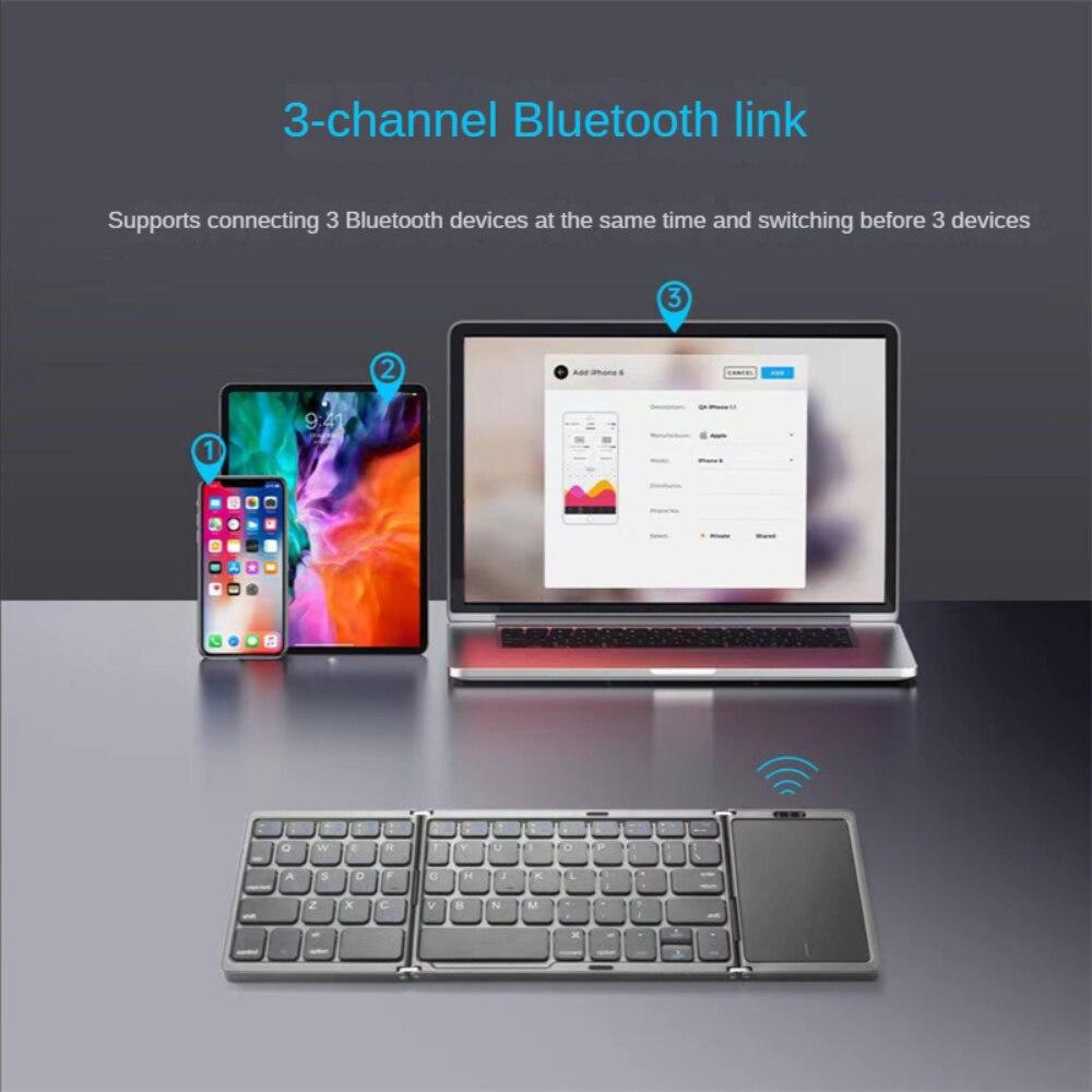 Складная Bluetooth-клавиатура, перезаряжаемая портативная мини-USB-беспроводная клавиатура с сенсорной панелью для планшетов Android IOS, синхронизация 3-х устройств