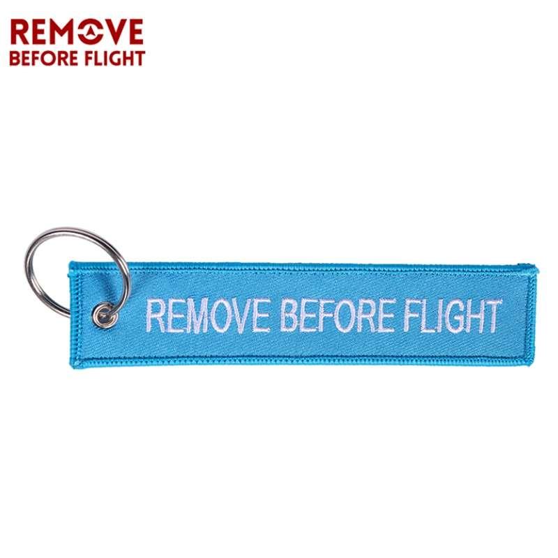 Remove Before Flight 3pcs/set Sky Blue Embroidery Key Fobs Chains Keychains Aviation Gifts