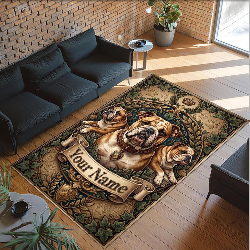 Dog Theme Crystal Velvet Rug Personalized Custom Name Text Soft Floor Mat Home Decor