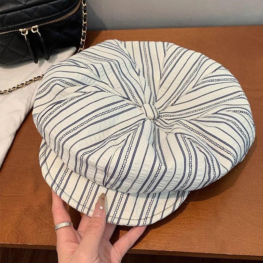 Y2k полосатые береты весна-лето художник шапки корейская восьмиугольная шляпа женская