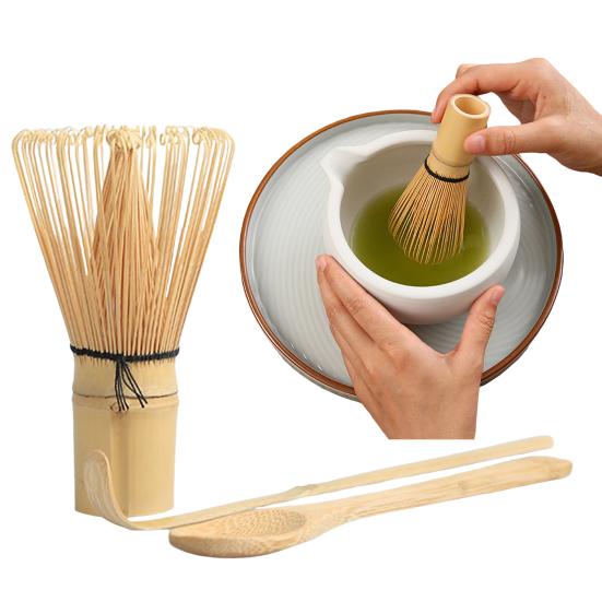 Bamboo Matcha Whisk with Tea Pick Teaspoon Handmade Traditional Japanese Chasen Stirring Brush