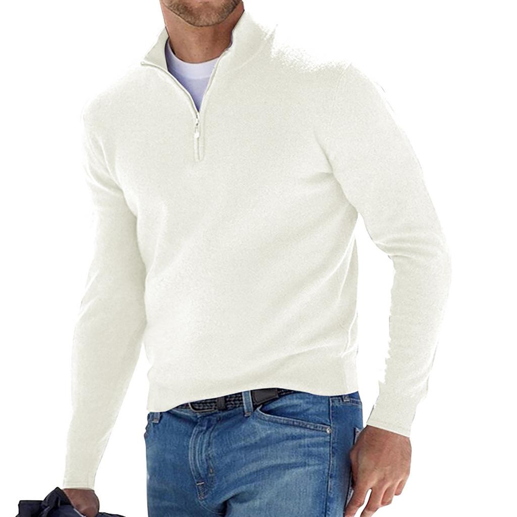 Men's Casual Classic Zipper High Neck Solid Color Slim Knitted Pullover