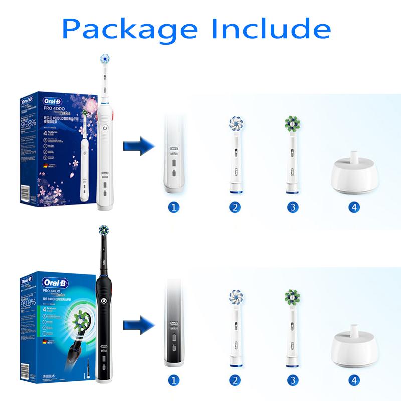 Ультразвуковая электрическая зубная щетка Oral B Pro4000, 3D умное отбеливание зубов, щетка для взрослых, перезаряжаемая