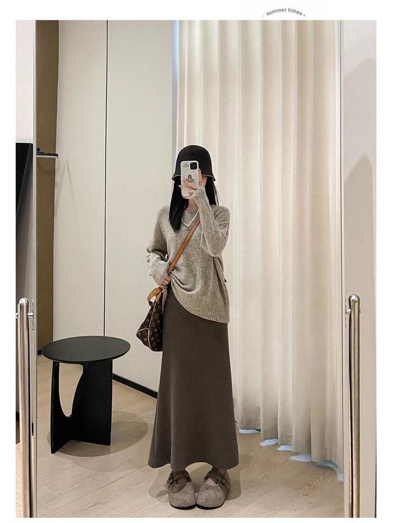 Women's High-Waisted Mermaid Midi Skirt: Draped, Slimming, A-Line, Hip-Hugging, Versatile for Autumn and Winter