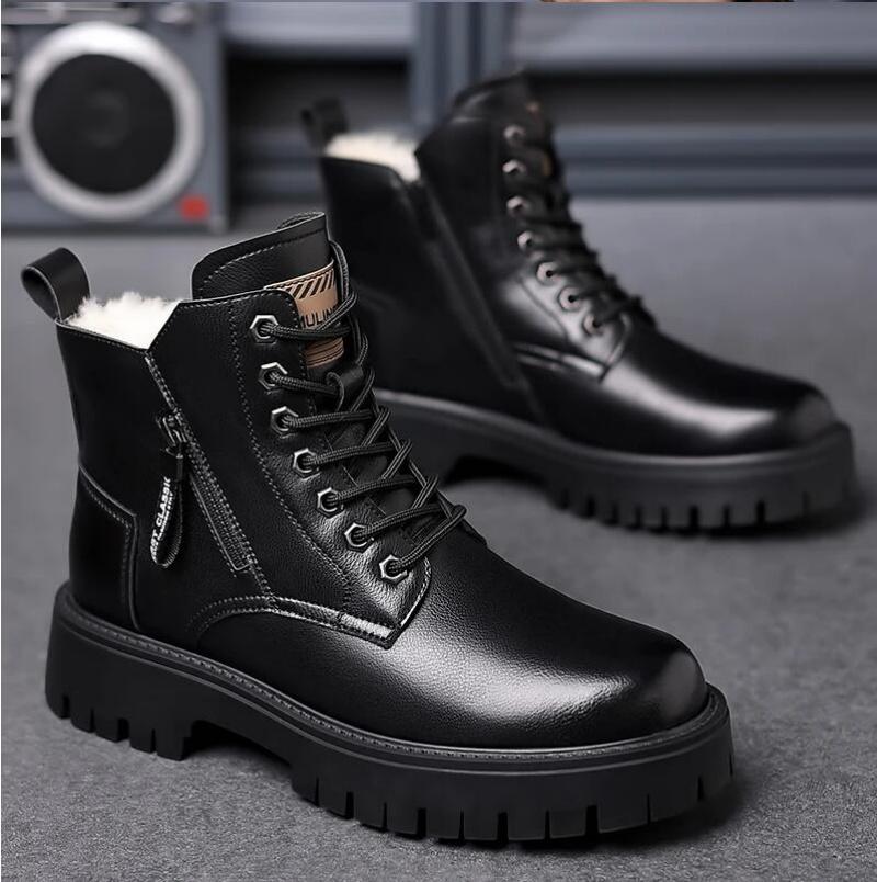 Осенне-зимние классические теплые зимние ботинки мужские рабочие ботинки с толстой подошвой и нескользящей подошвой мужская повседневная обувь для отдыха на открытом воздухе кожаные туфли с большим носком