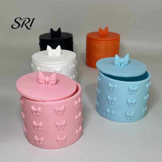 PLA Material Storage Box 3D Bow Decor Holder with Lid Moisture-Proof Dustproof Snack Jar Durable Organizer for Cotton Pads Jewelry Swab