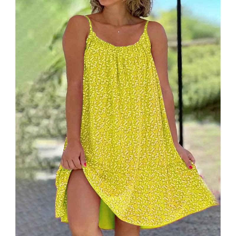 Женская модная одежда, повседневное летнее платье без рукавов с глубоким v-образным вырезом для женщин, пляжные платья с цветочным принтом, женские свободные мини-юбки для вечеринок, большие размеры